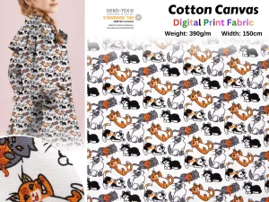 100% Cotton Half Panama Printed Fabric / Canvas printed Fabric /  Cat Digital Print  Fabric