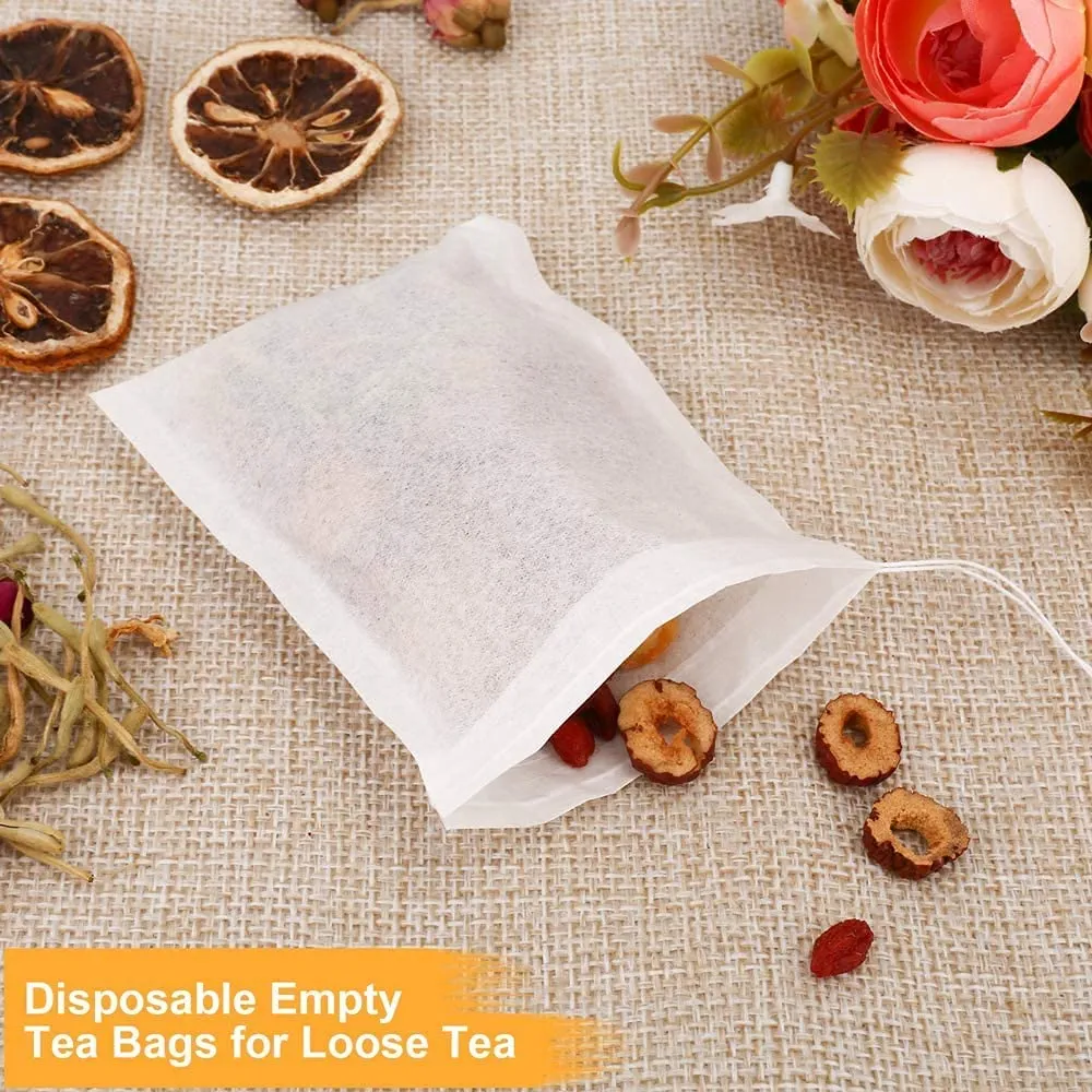 100 Pcs Sichumaria Transparent White Disposable Tea Filter Bags Empty Dip Tea Bags Filter Tea Bags Cups for Loose Leaf Teal (5.5x7cm)