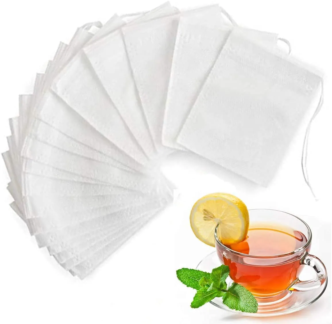 100 Pcs Sichumaria Transparent White Disposable Tea Filter Bags Empty Dip Tea Bags Filter Tea Bags Cups for Loose Leaf Teal (5.5x7cm)