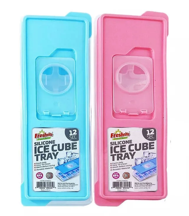 12 Molds Square Sillicone Ice Cube Tray W/Lid BPA FREE AST Color (1 Pack)