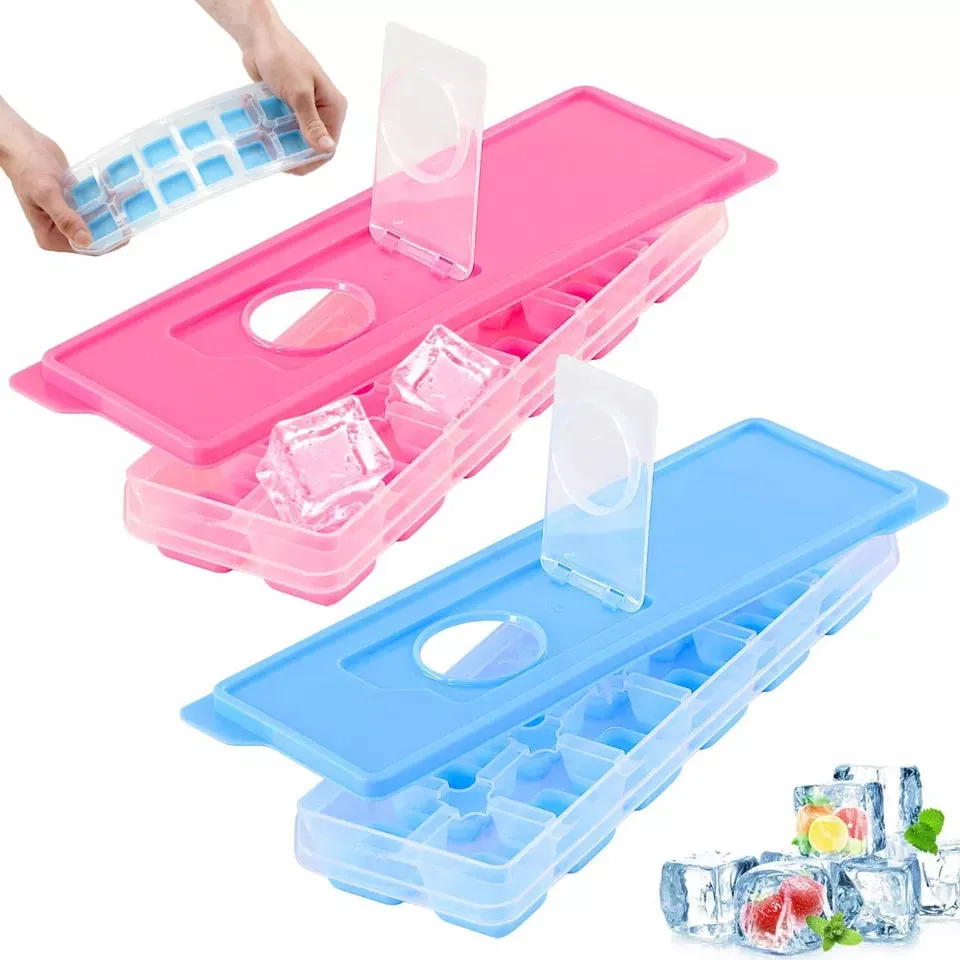 12 Molds Square Sillicone Ice Cube Tray W/Lid BPA FREE AST Color (1 Pack)