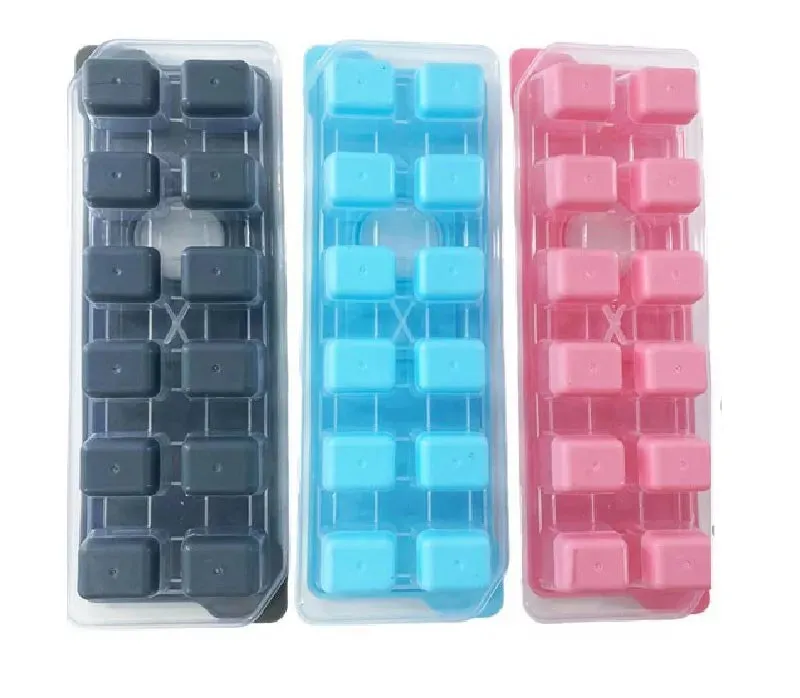 12 Molds Square Sillicone Ice Cube Tray W/Lid BPA FREE AST Color (1 Pack)