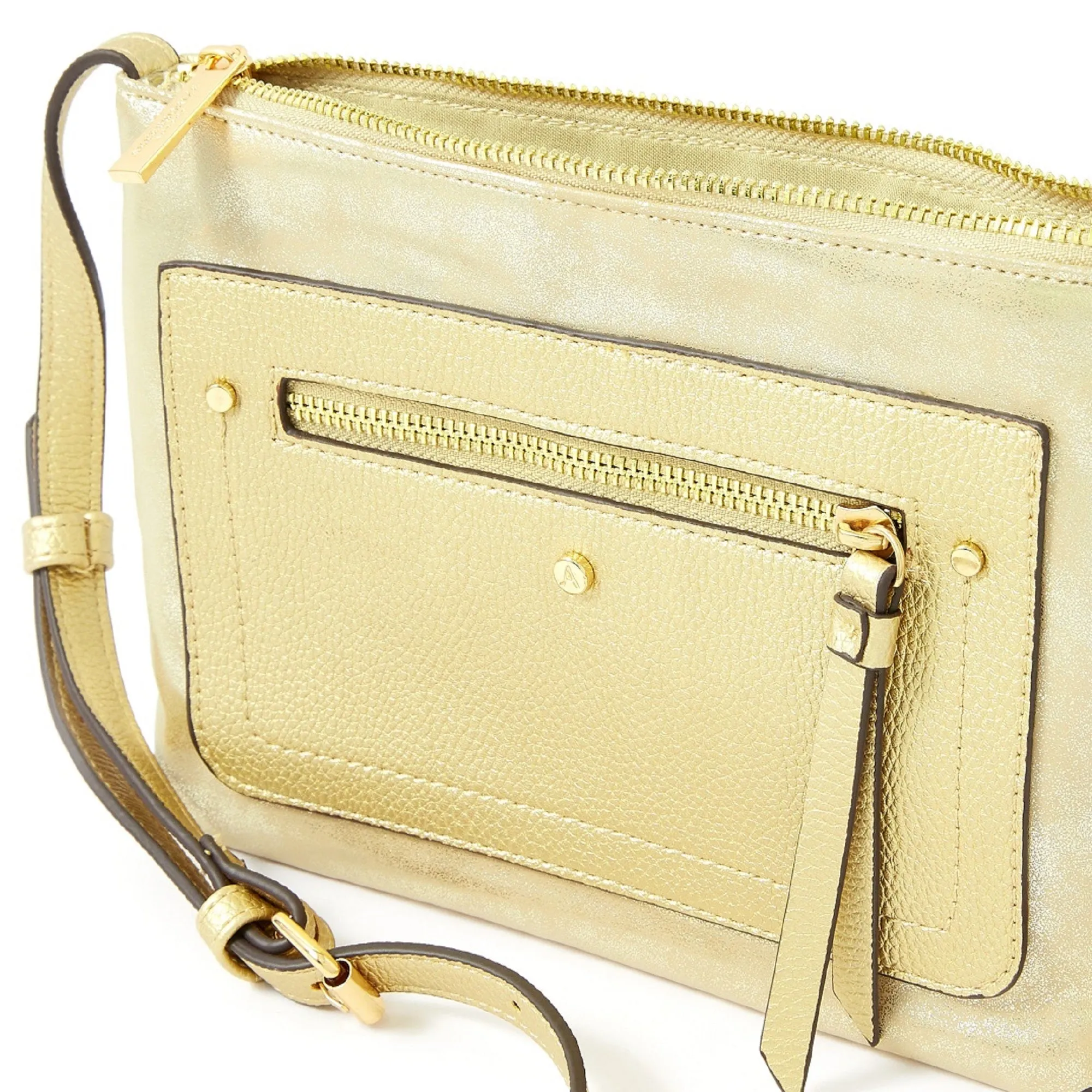 Accessorize London women's Faux Leather Gold Ella Messenger Sling bag