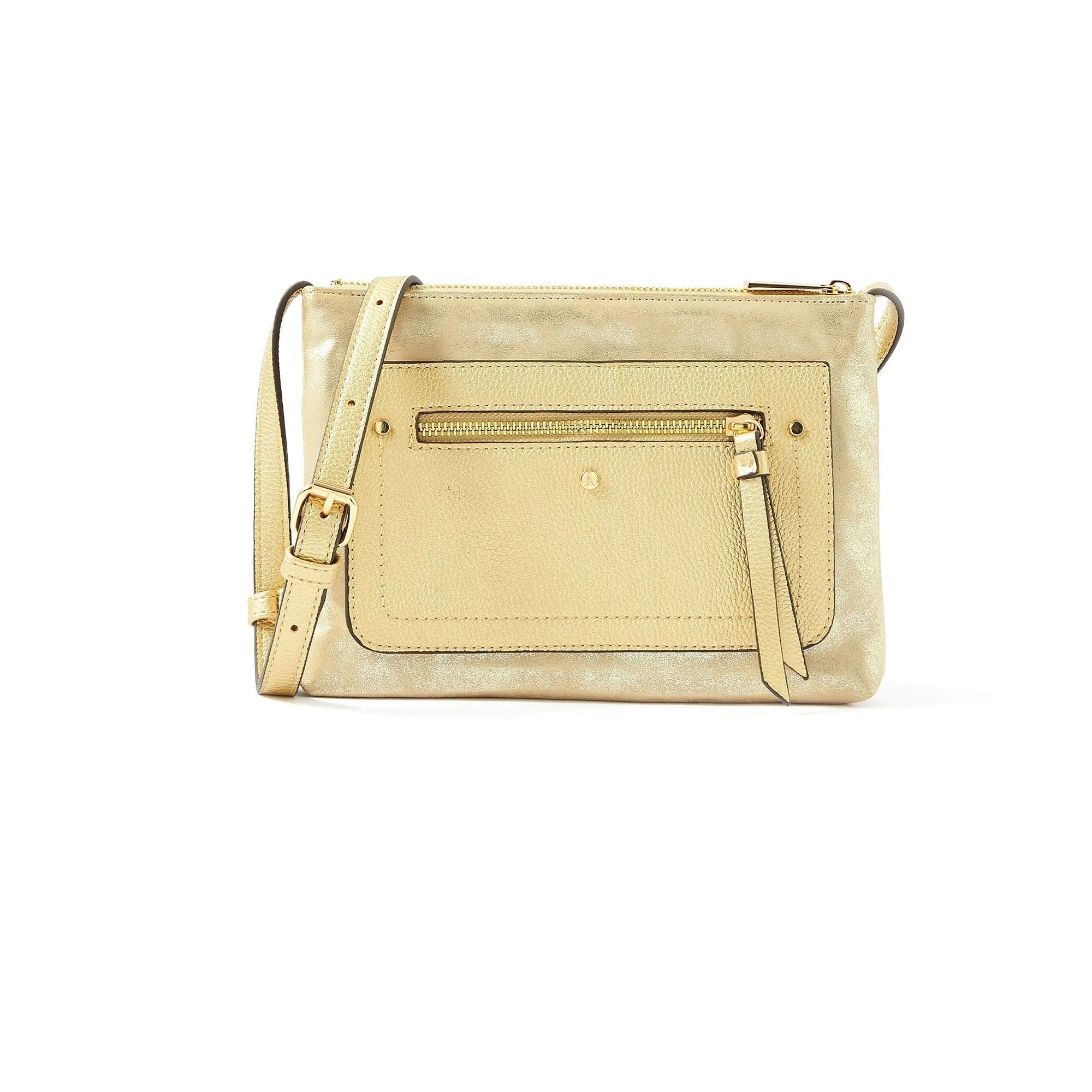 Accessorize London women's Faux Leather Gold Ella Messenger Sling bag