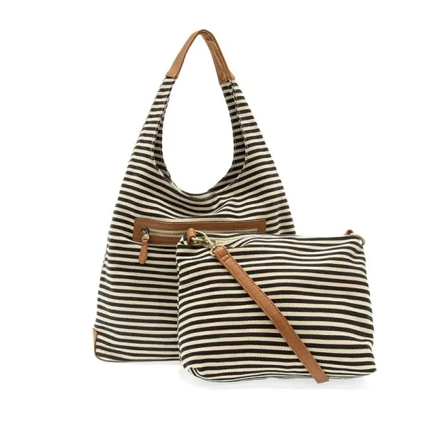 April Canvas Hobo Bag  - L8171-04  -  Women  BLACK & WHITE