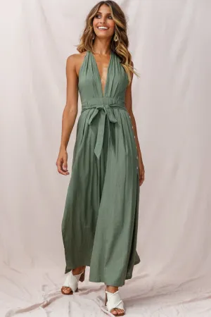 Aruba Wide Leg Halterneck Jumpsuit Khaki