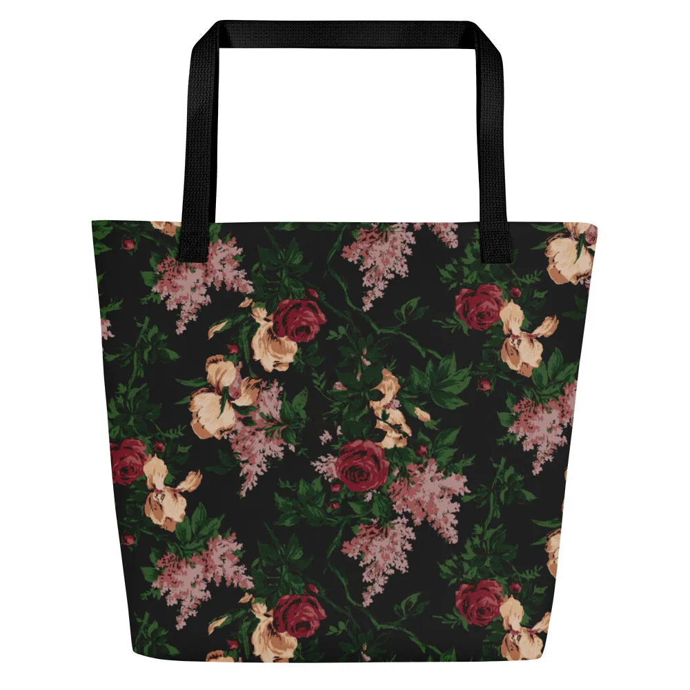 Bethany Oversized Tote Bag in Dark Bella Roses Print | Pinup Couture Relaxed