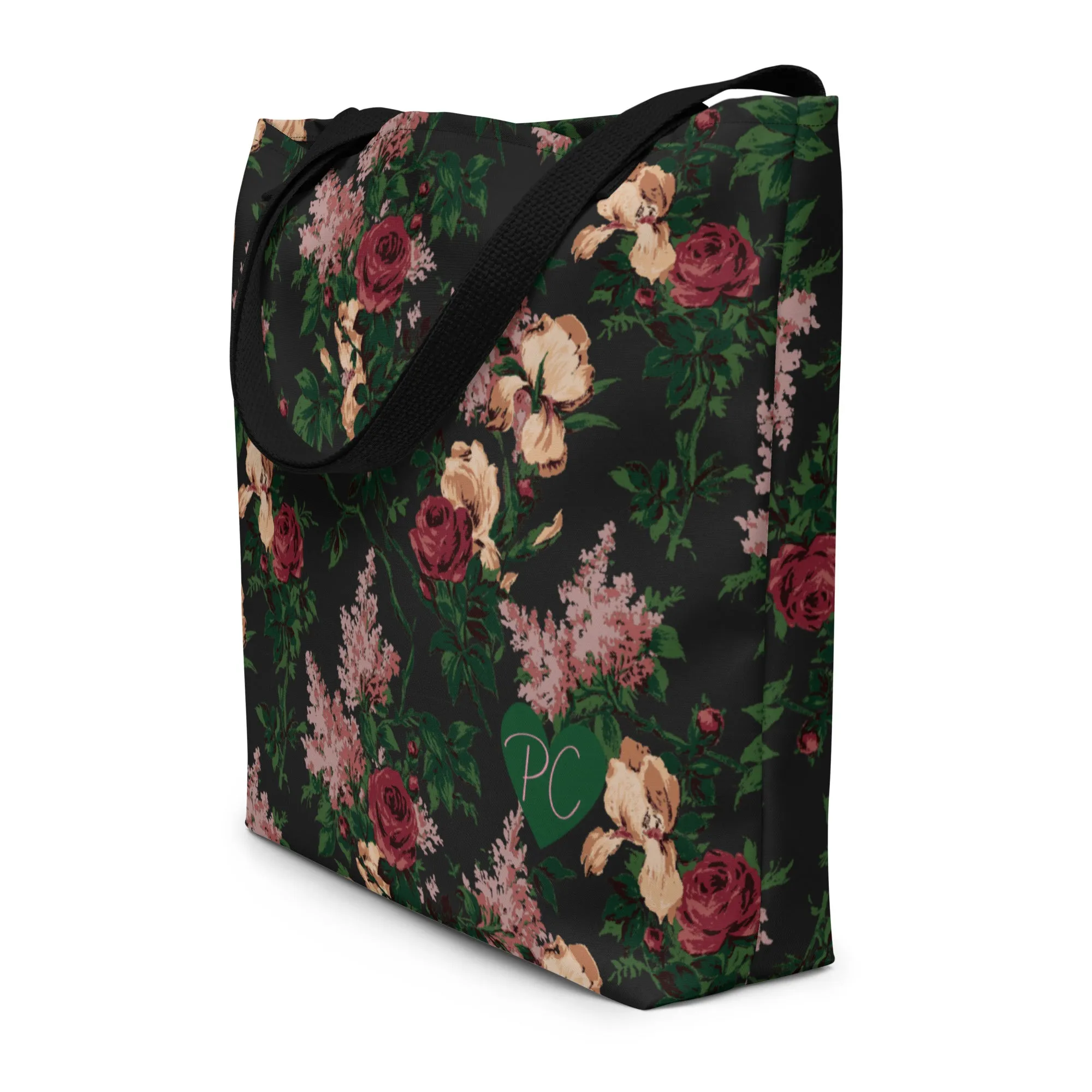 Bethany Oversized Tote Bag in Dark Bella Roses Print | Pinup Couture Relaxed