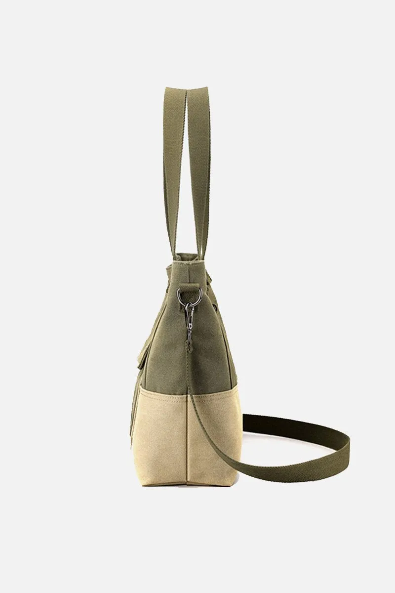 BIG POCKET CANVAS CROSS BODY SHOPPER BAG