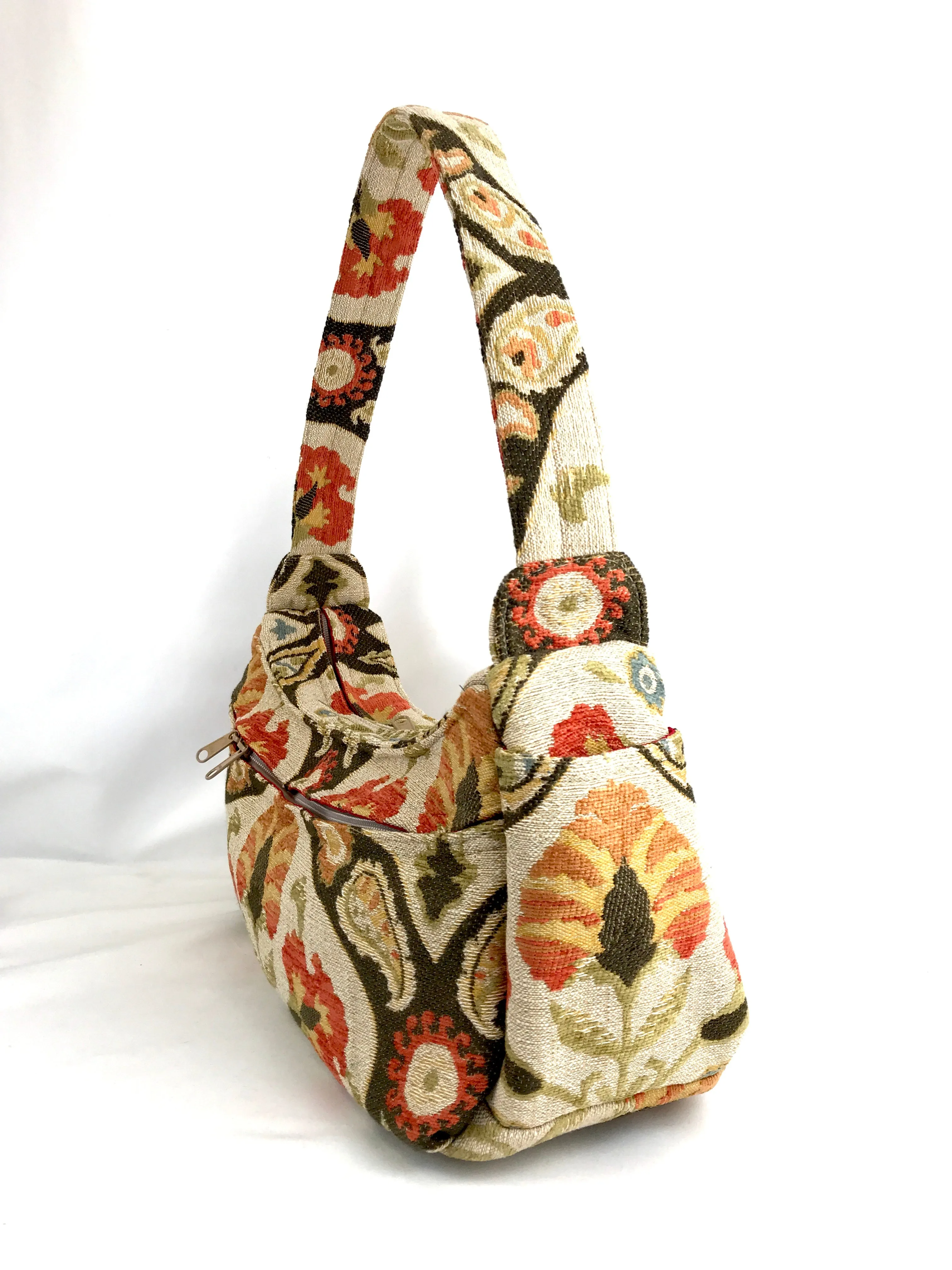 Boat Bag, Large, in Ivory Floral Tapestry