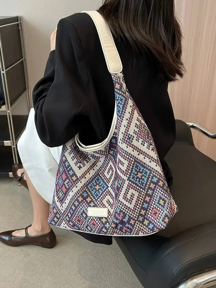 Boho Geometric Canvas Tote Bag