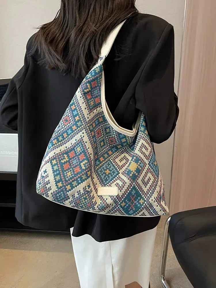 Boho Geometric Canvas Tote Bag