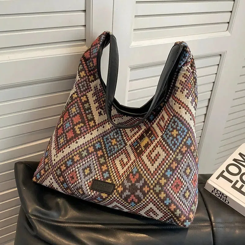 Boho Geometric Canvas Tote Bag