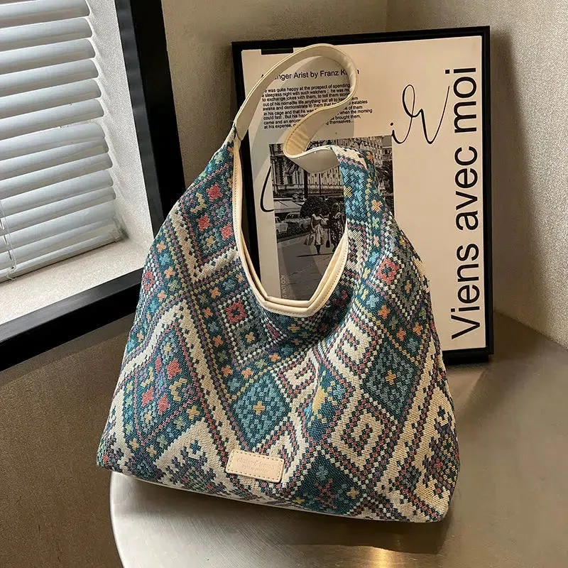 Boho Geometric Canvas Tote Bag