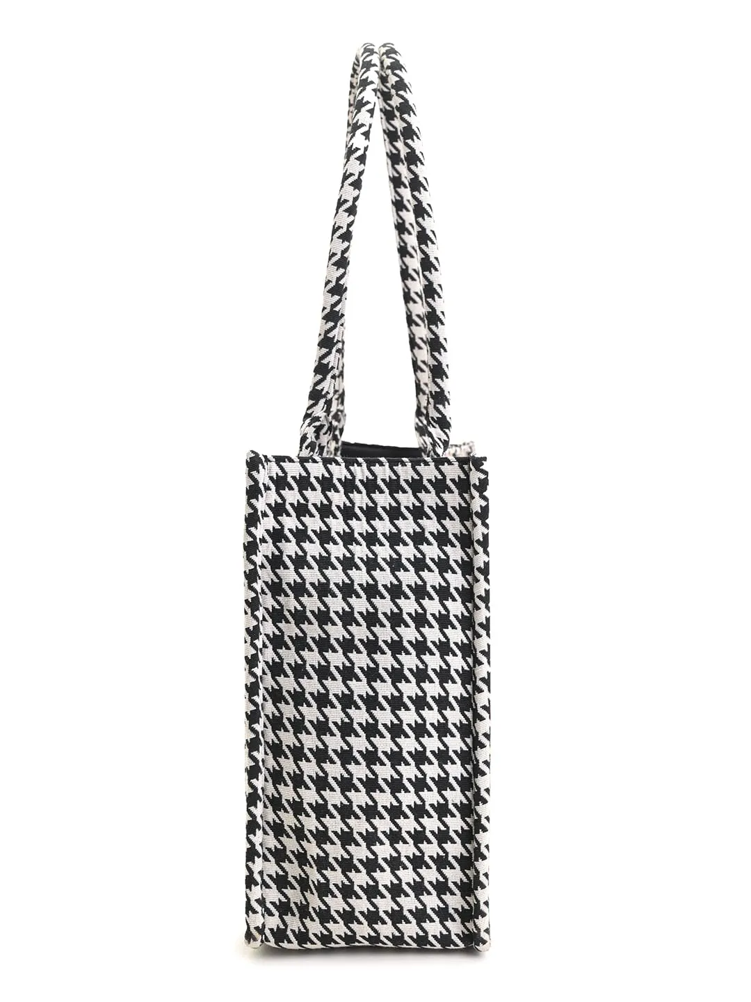 Boho Girl Shoulder/Tote for Women with Magnetic Button Closure with front Embriodery and Tassel Modern Geometrical/Houndstooth Pattern for Office/Casual Use | Wedding Diwali and Birthday Gift