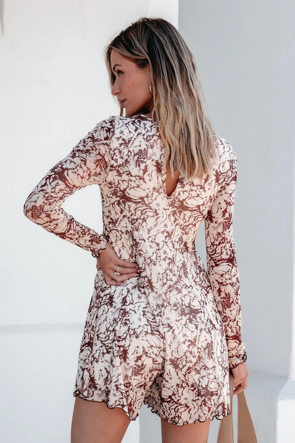 Brown Floral Print Romper Dress - DOORBUSTER