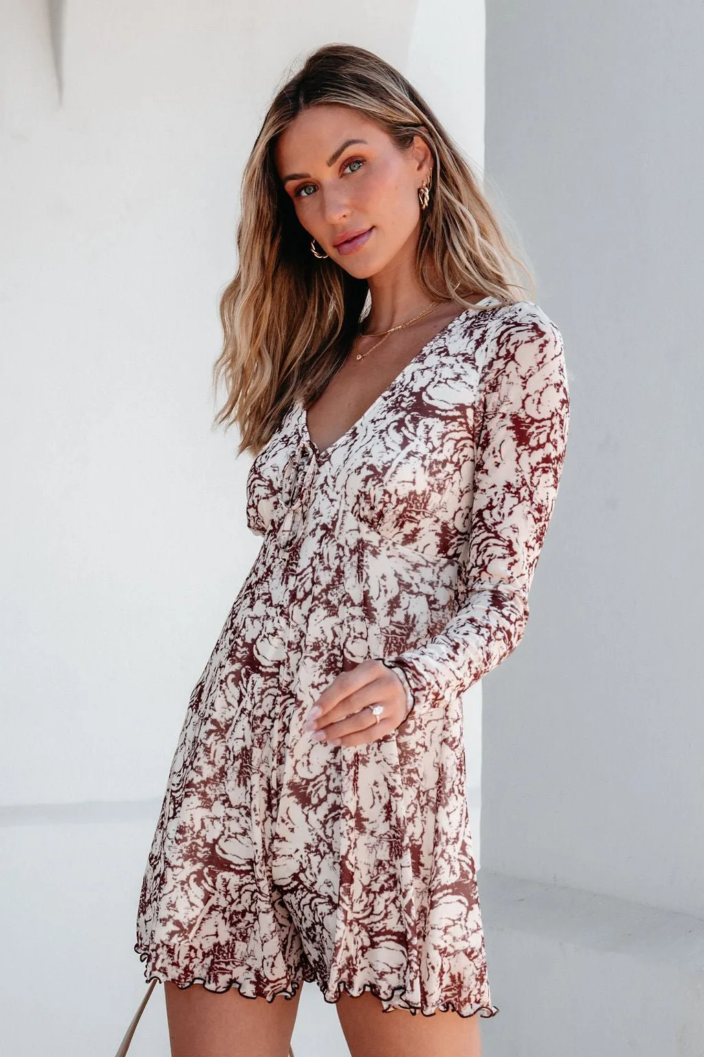 Brown Floral Print Romper Dress - DOORBUSTER