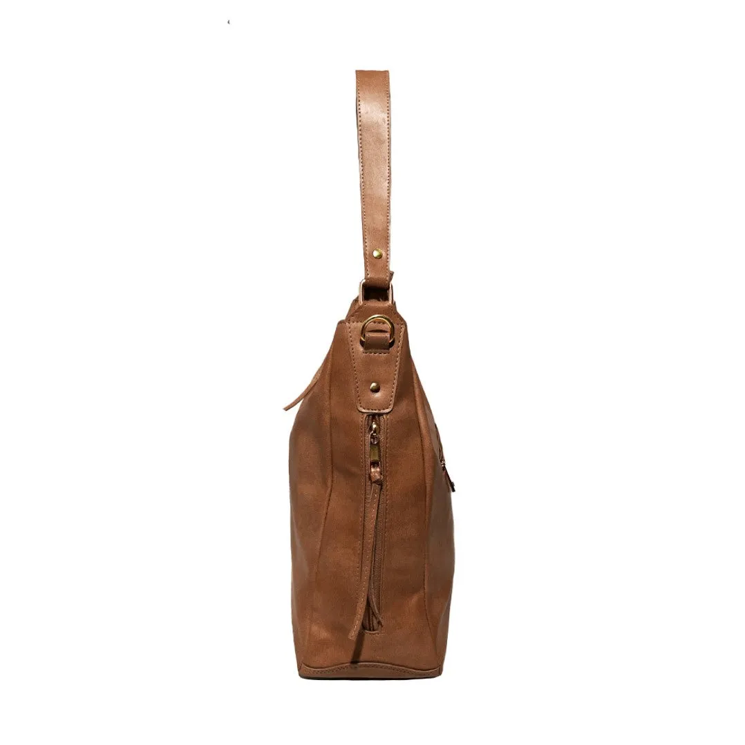 Brown Vegan Leather Shoulder Bag | Spacious, Water-Resistant, Lightweight & Adjustable Strap