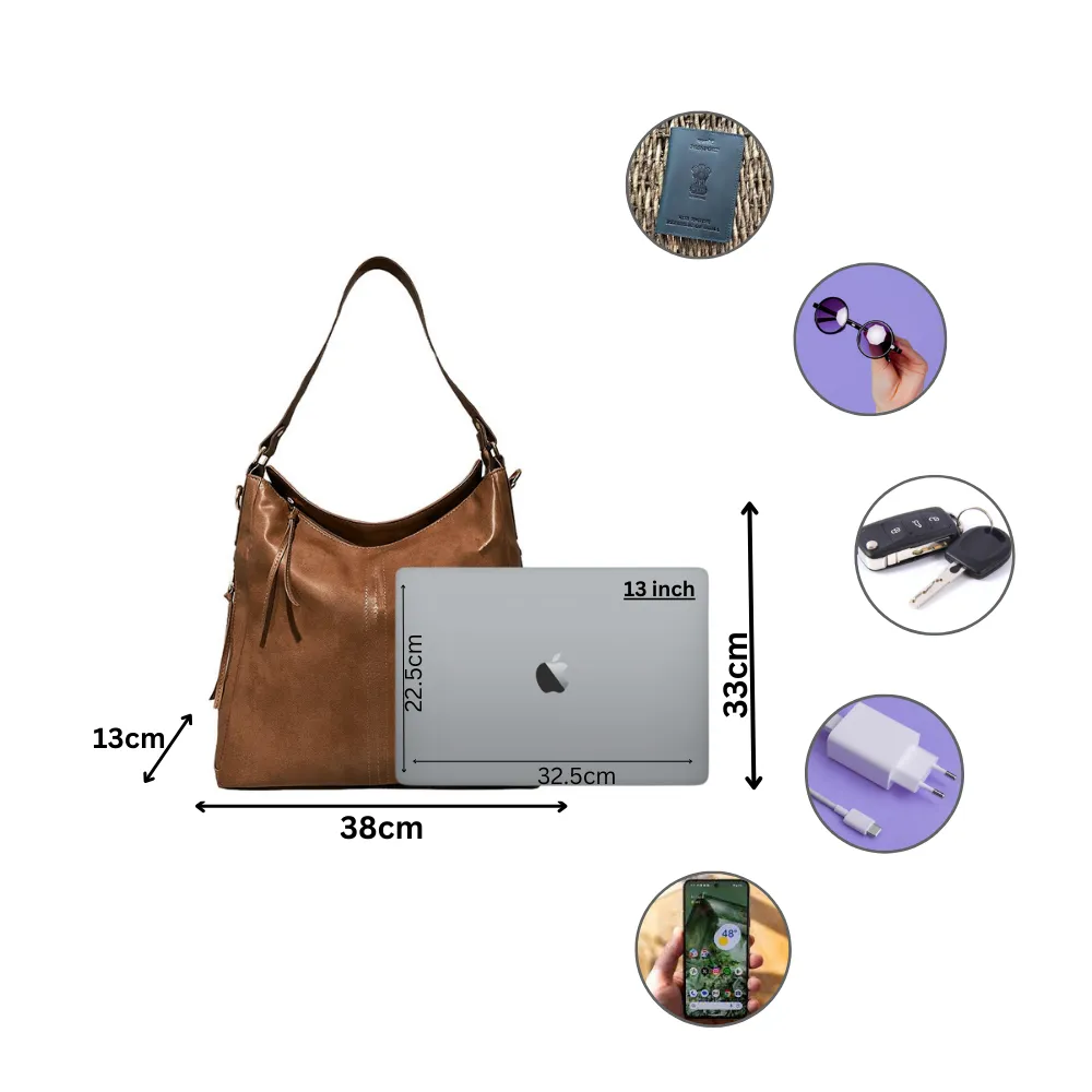 Brown Vegan Leather Shoulder Bag | Spacious, Water-Resistant, Lightweight & Adjustable Strap