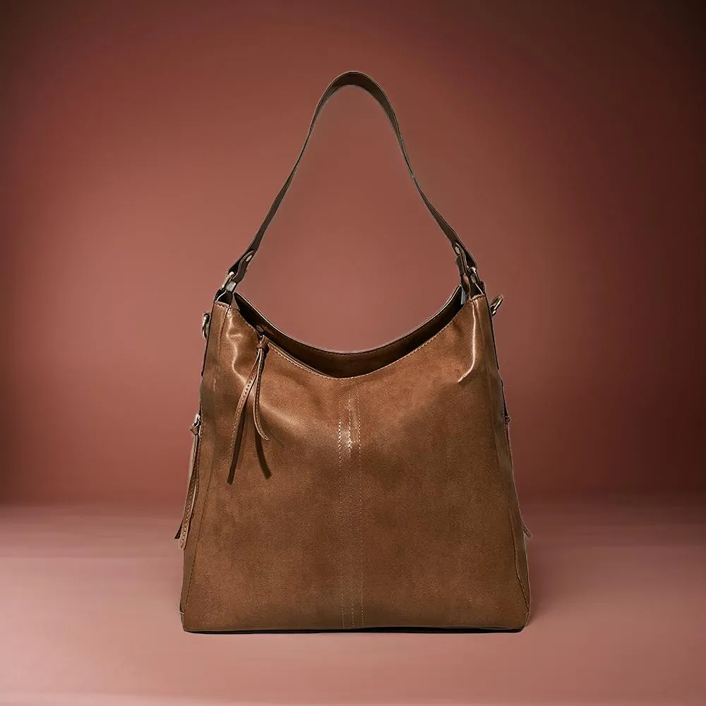 Brown Vegan Leather Shoulder Bag | Spacious, Water-Resistant, Lightweight & Adjustable Strap