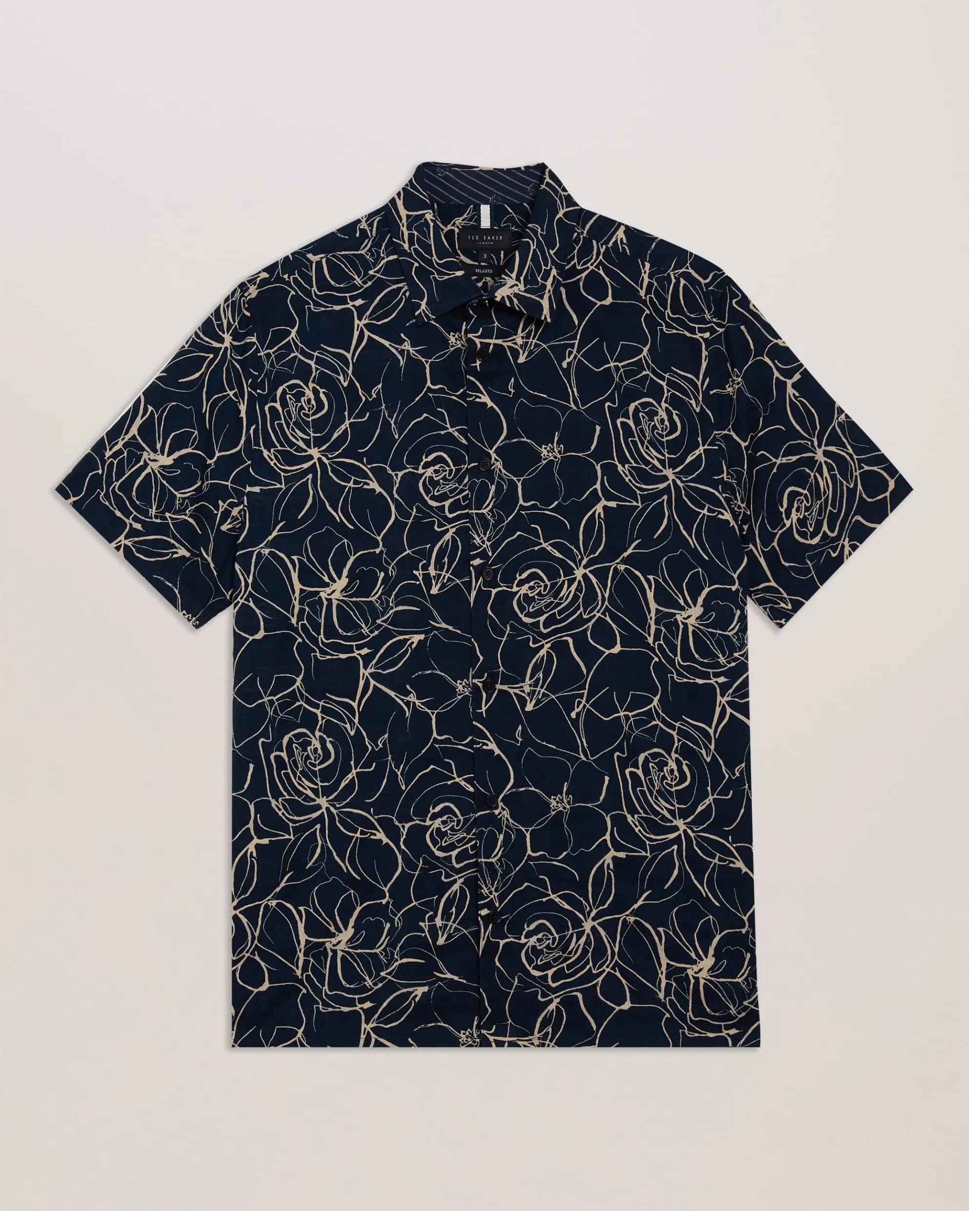 Cavu Short Sleeve Printed Cotton Shirt Navy