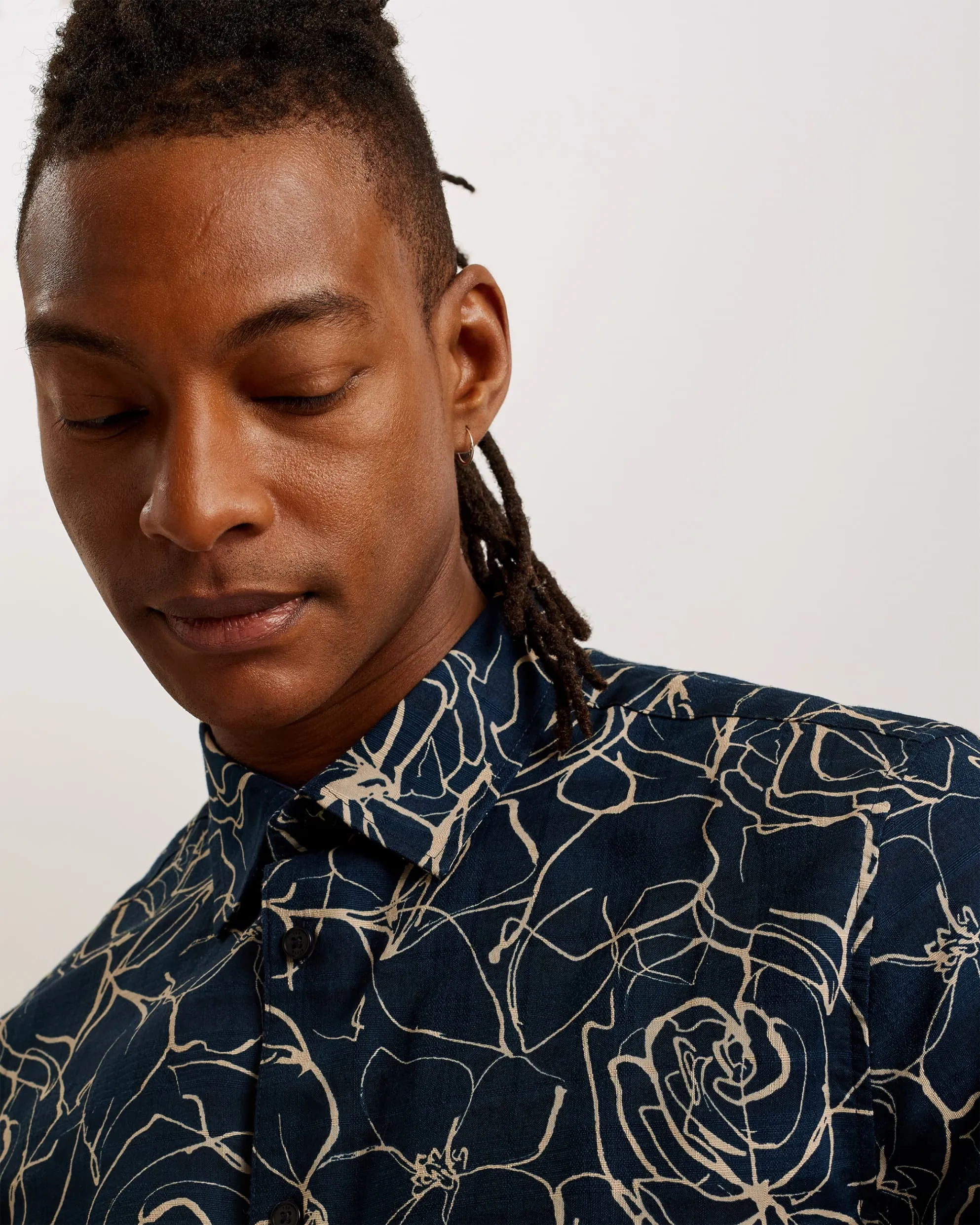 Cavu Short Sleeve Printed Cotton Shirt Navy