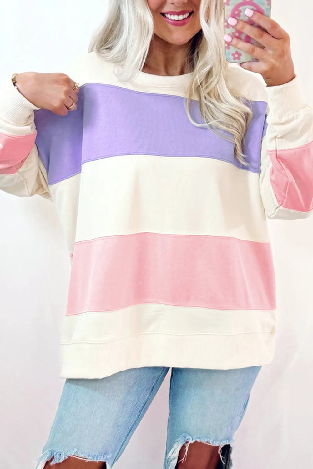 Colorblock Drop Shoulder Crewneck Sweatshirt