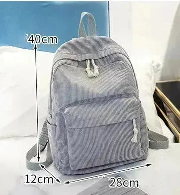 Corduroy Backpack Students Shoulder School Bags Bookbag