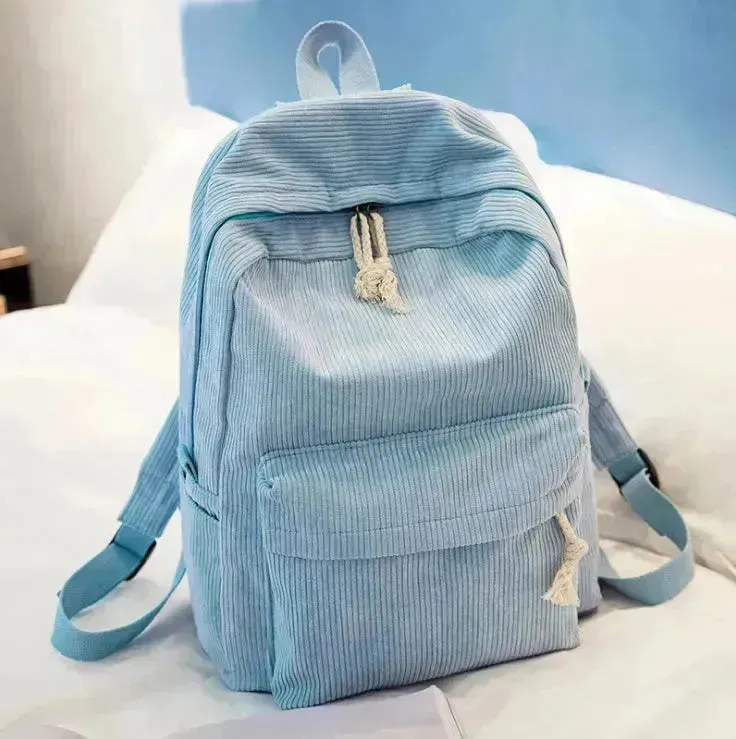 Corduroy Backpack Students Shoulder School Bags Bookbag