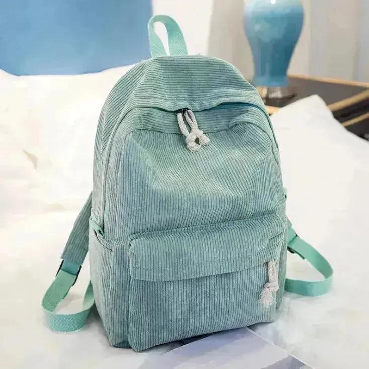 Corduroy Backpack Students Shoulder School Bags Bookbag