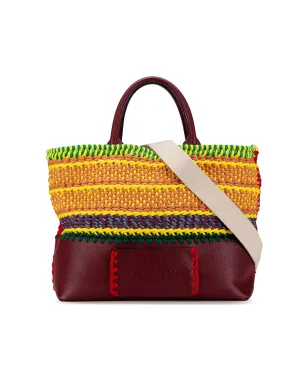 Crochet Cord and Leather Trim Satchel with Detachable Strap