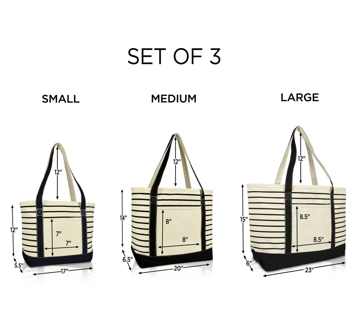 Dalix Striped Soft Tote (Set of 3)