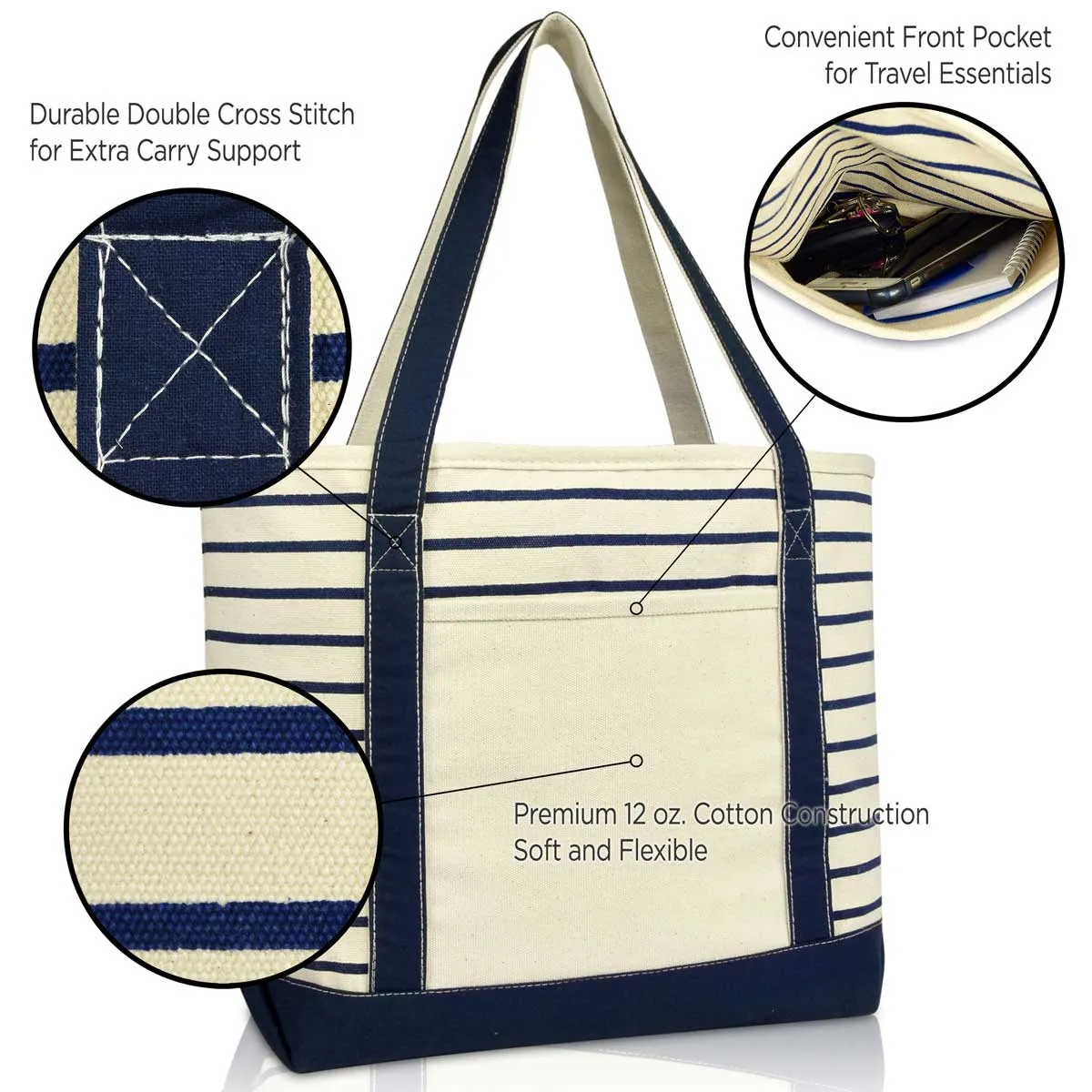 Dalix Striped Soft Tote (Set of 3)