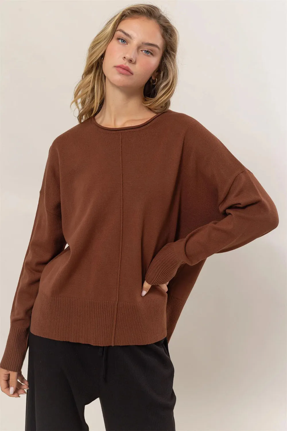 DROP SHOULDER PULLOVER SWEATER