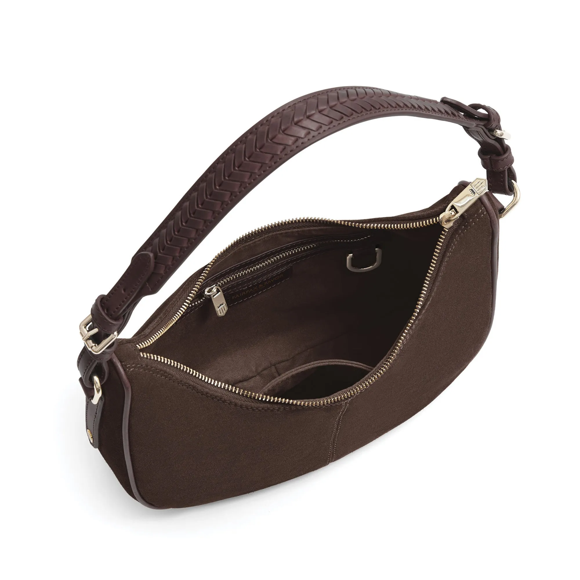 Fairfax & Favor Tetbury Crescent Handbag - Chocolate Suede