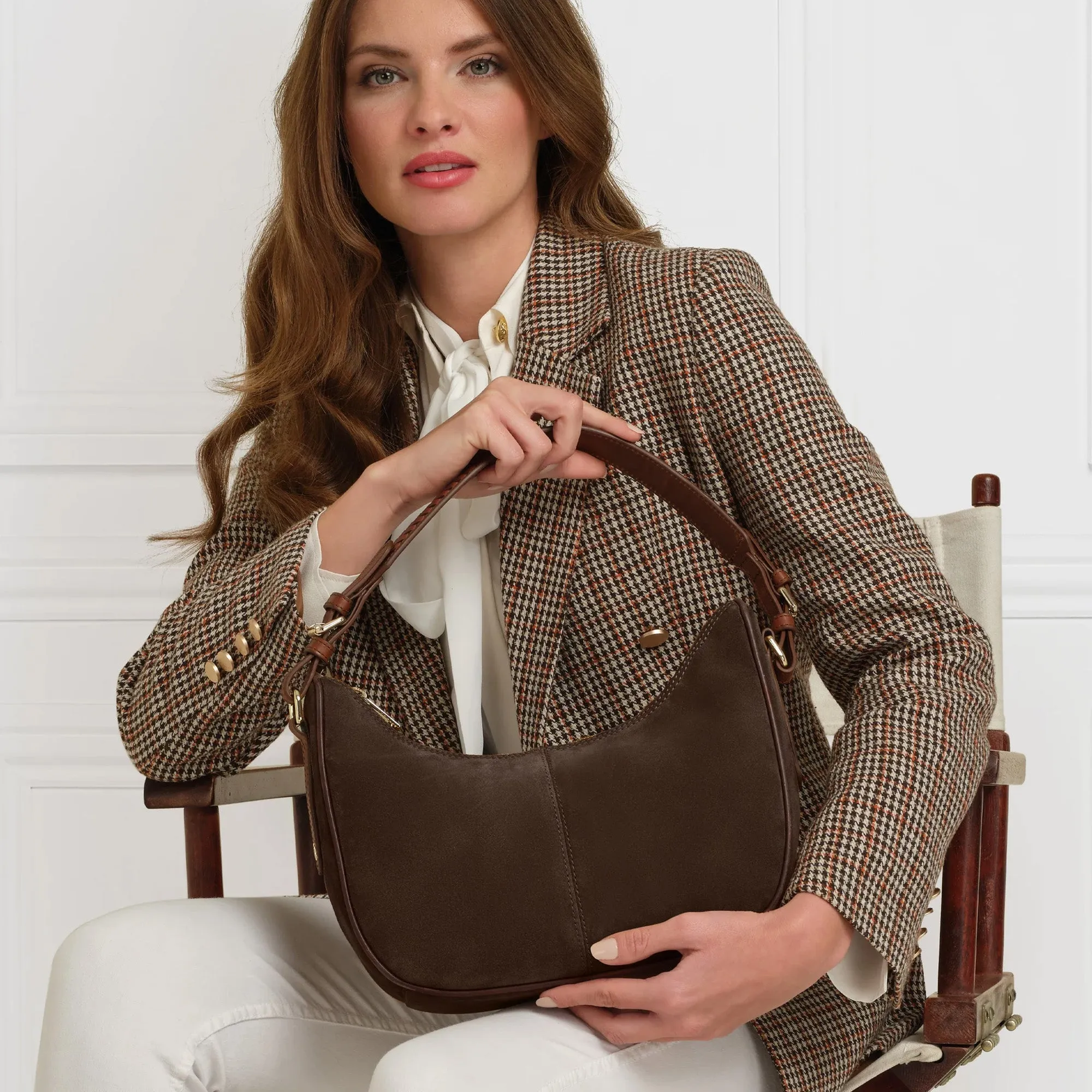 Fairfax & Favor Tetbury Crescent Handbag - Chocolate Suede