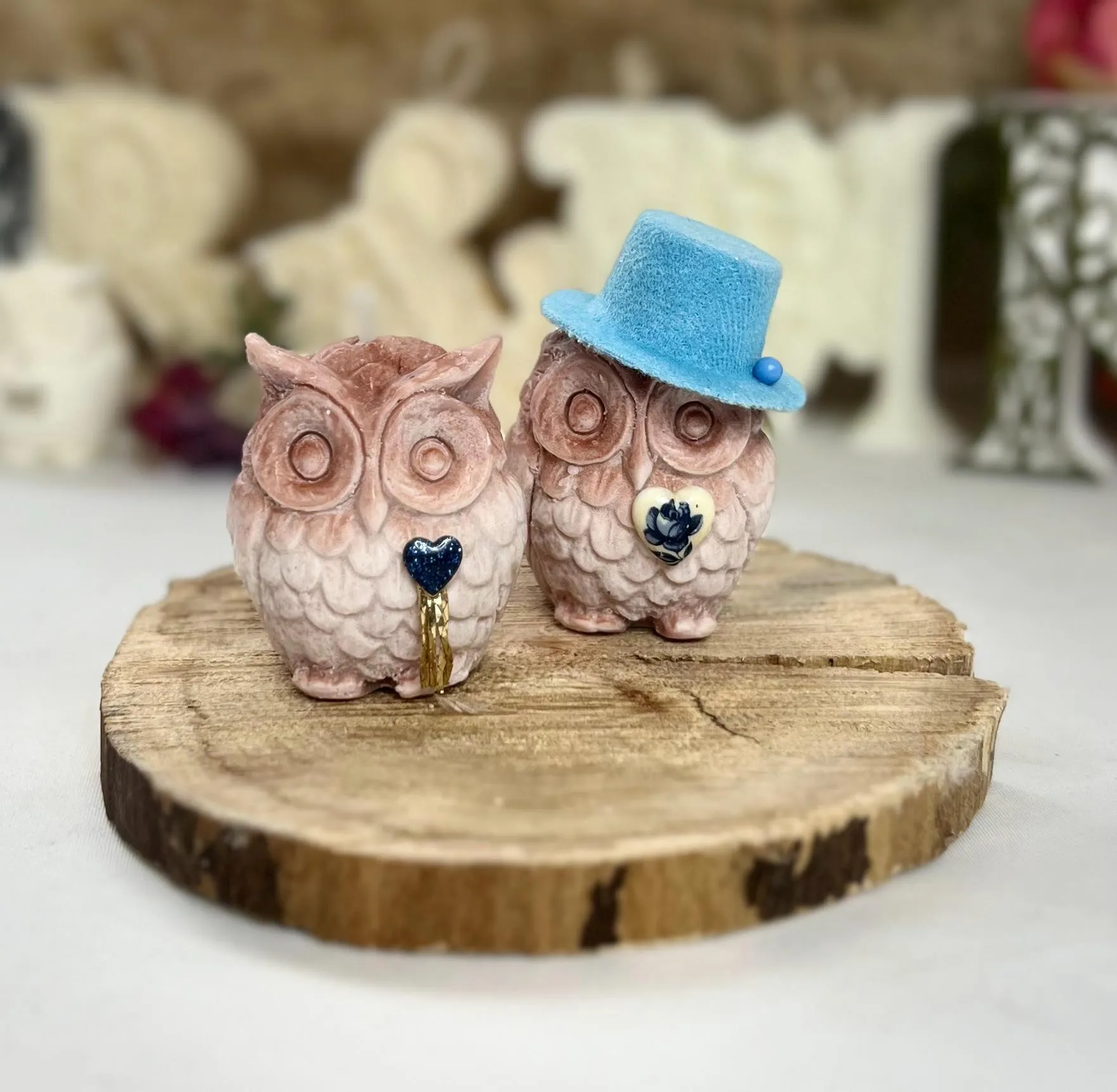 Fancy Mini Owl Candles - Decorative Embellished Owl Candles - Wedding Candle Initials