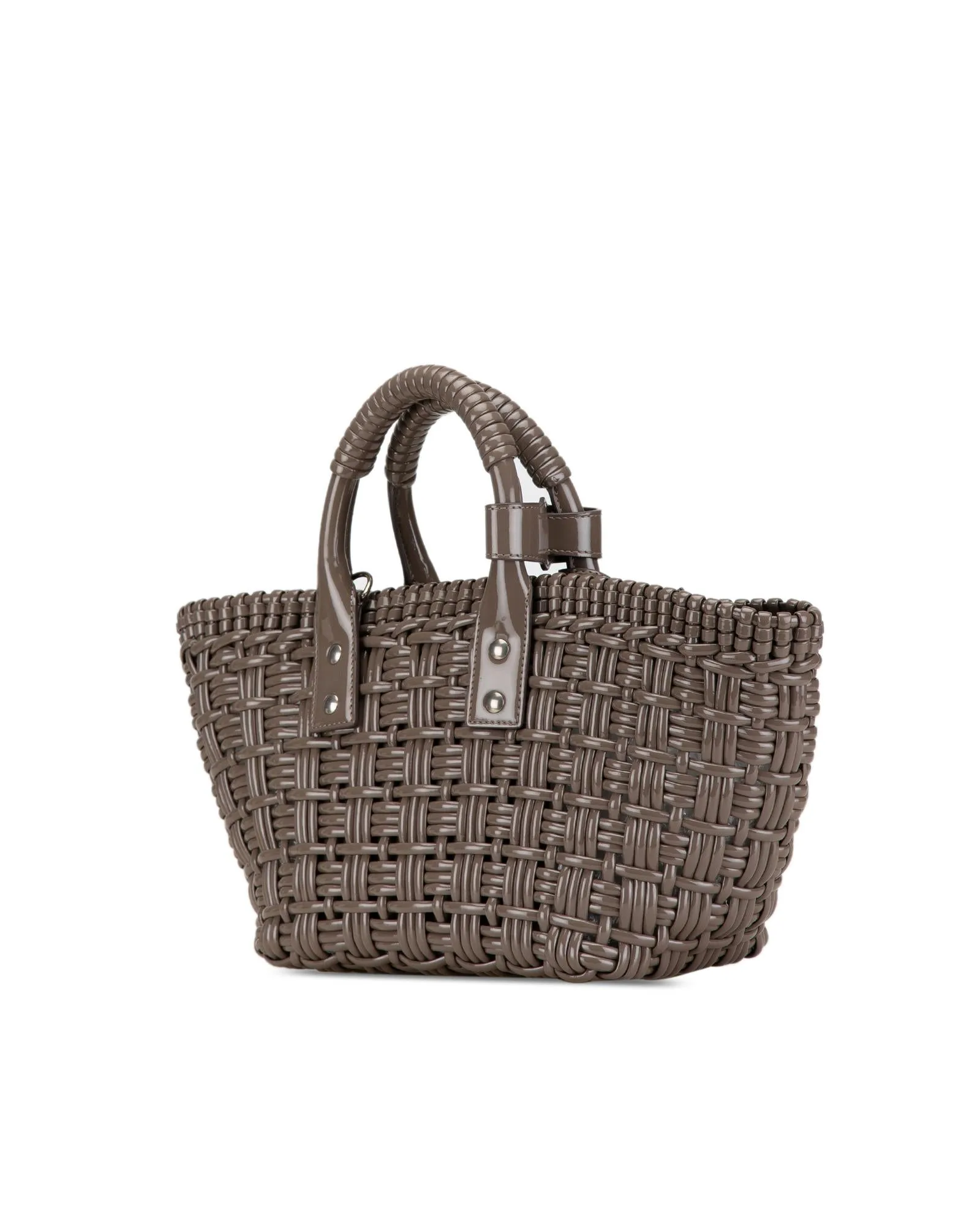 Faux Leather Bistro Panier Satchel with Woven Design and Detachable Strap