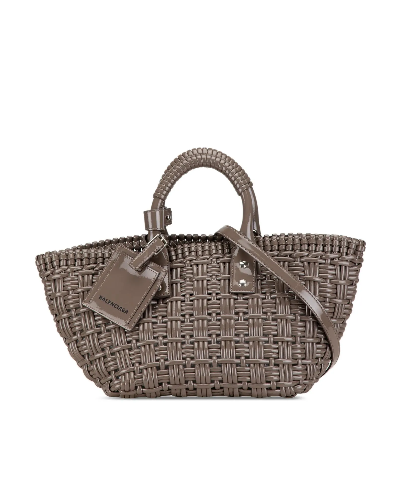 Faux Leather Bistro Panier Satchel with Woven Design and Detachable Strap