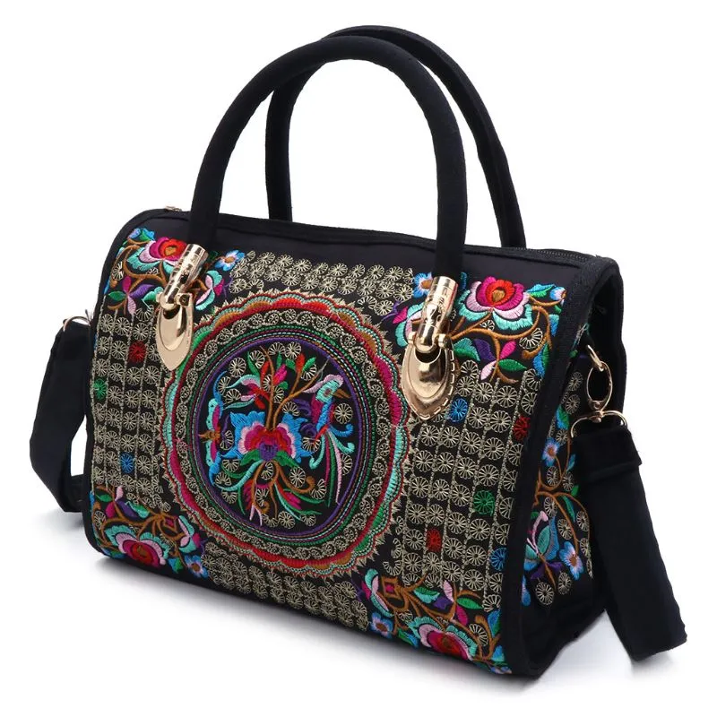 Floral Embroidered Boho Canvas Shoulder Bag