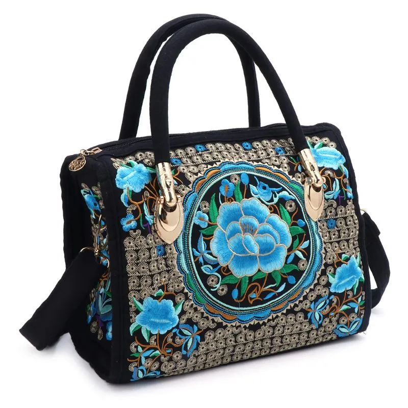 Floral Embroidered Boho Canvas Shoulder Bag