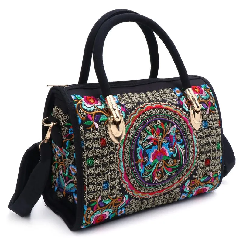 Floral Embroidered Boho Canvas Shoulder Bag