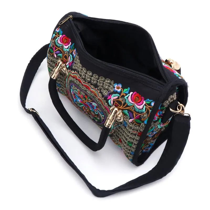 Floral Embroidered Boho Canvas Shoulder Bag