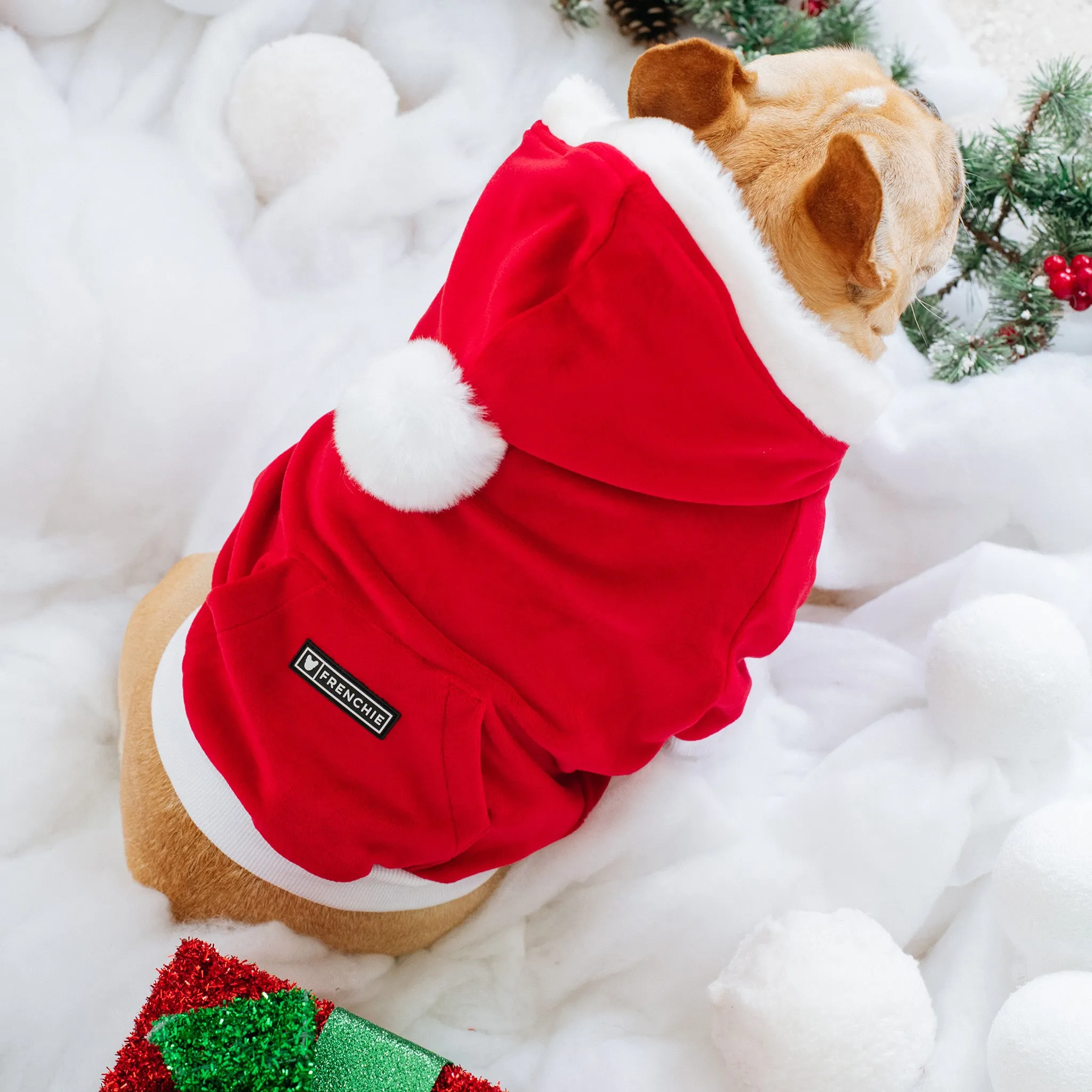 Frenchie Dog Hoodie - Red Santa