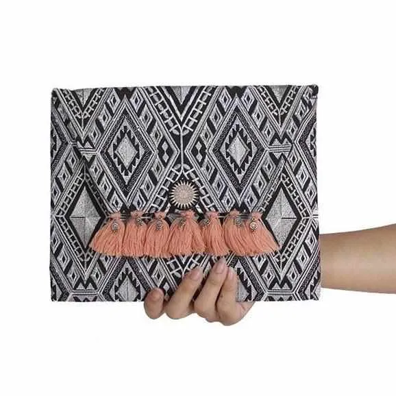 Geometric Clutch Bag With Tassels - Thailand