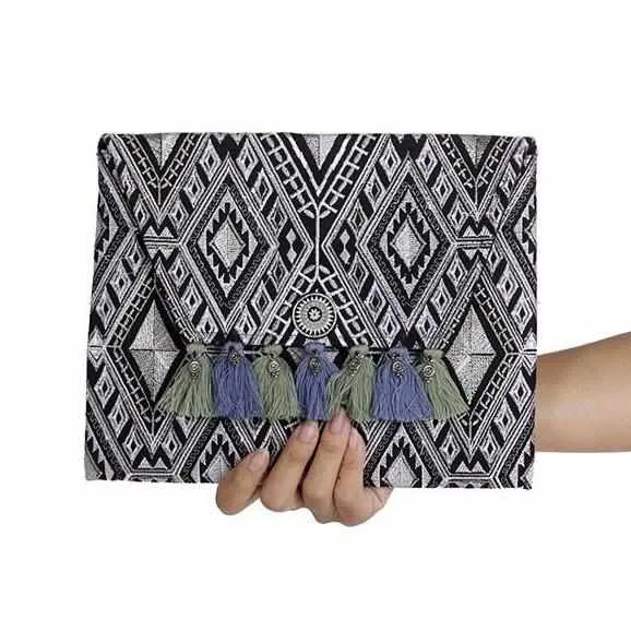 Geometric Clutch Bag With Tassels - Thailand