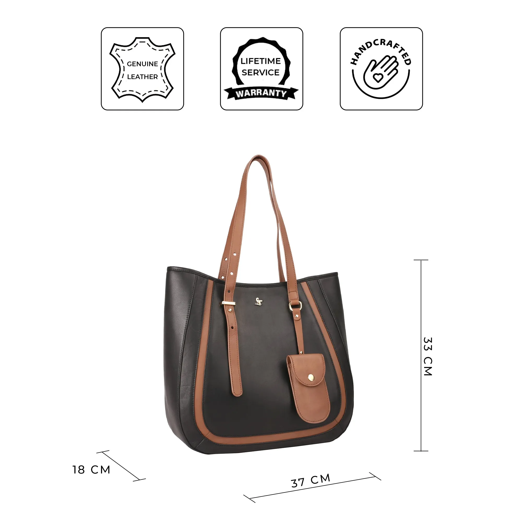 Georgia Collection - Leather Handbag for Ladies | Genuine Leather Tote Bags For Women | Colour - Black