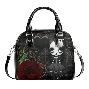 Gothic Girl With Red Rose Shoulder Handbag