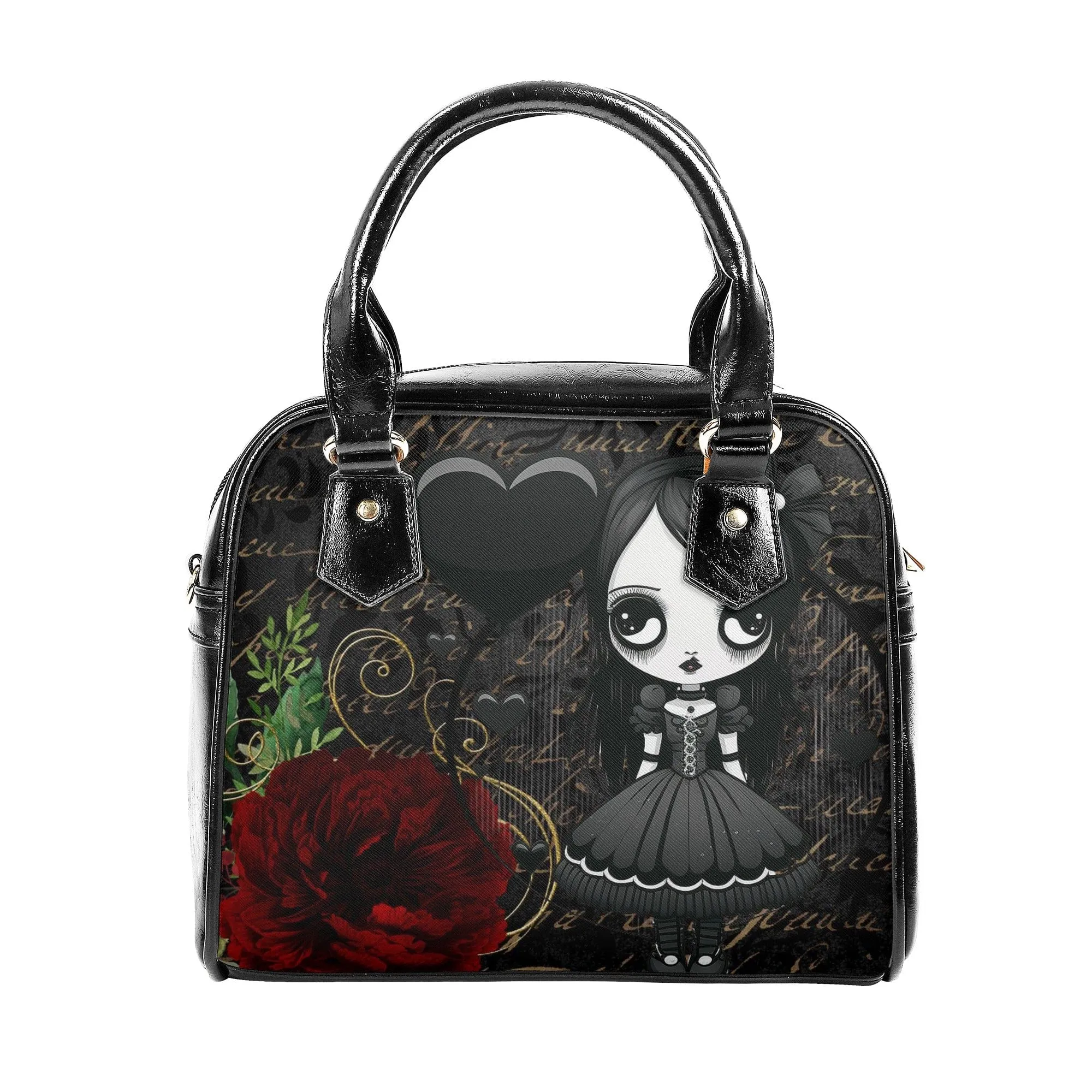 Gothic Girl With Red Rose Shoulder Handbag