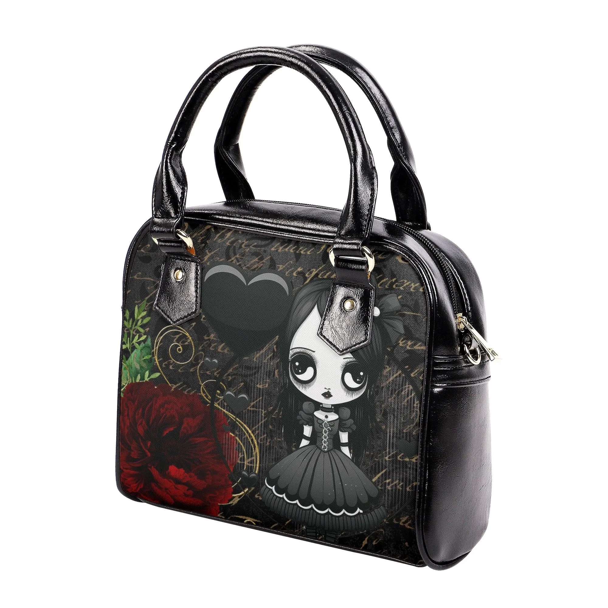 Gothic Girl With Red Rose Shoulder Handbag